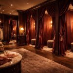 découvrez notre boutique intime avec éclairage tamisé et cabines d'essayage luxueuses tapissées de velours, pour une expérience shopping élégante et confortable.